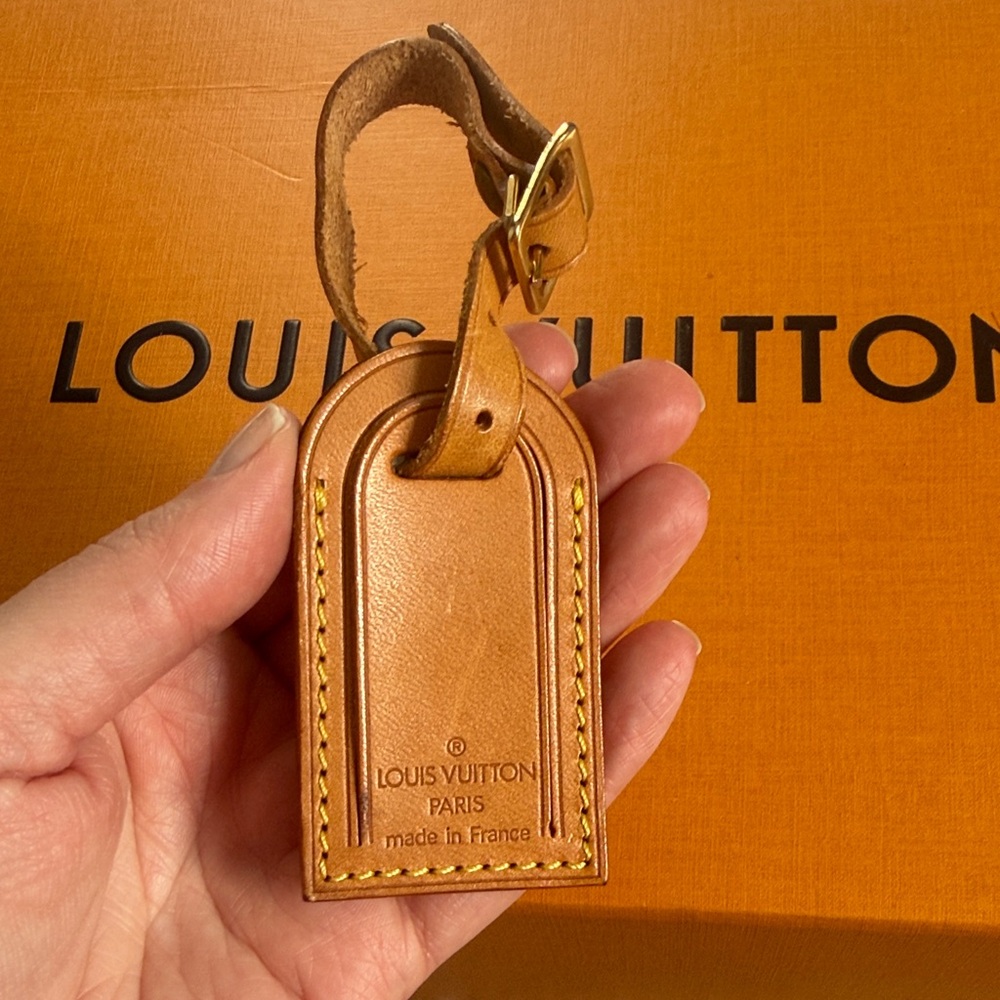 Authentic Louis Vuitton Light Brown Leather Bag Tag or Purse Charm